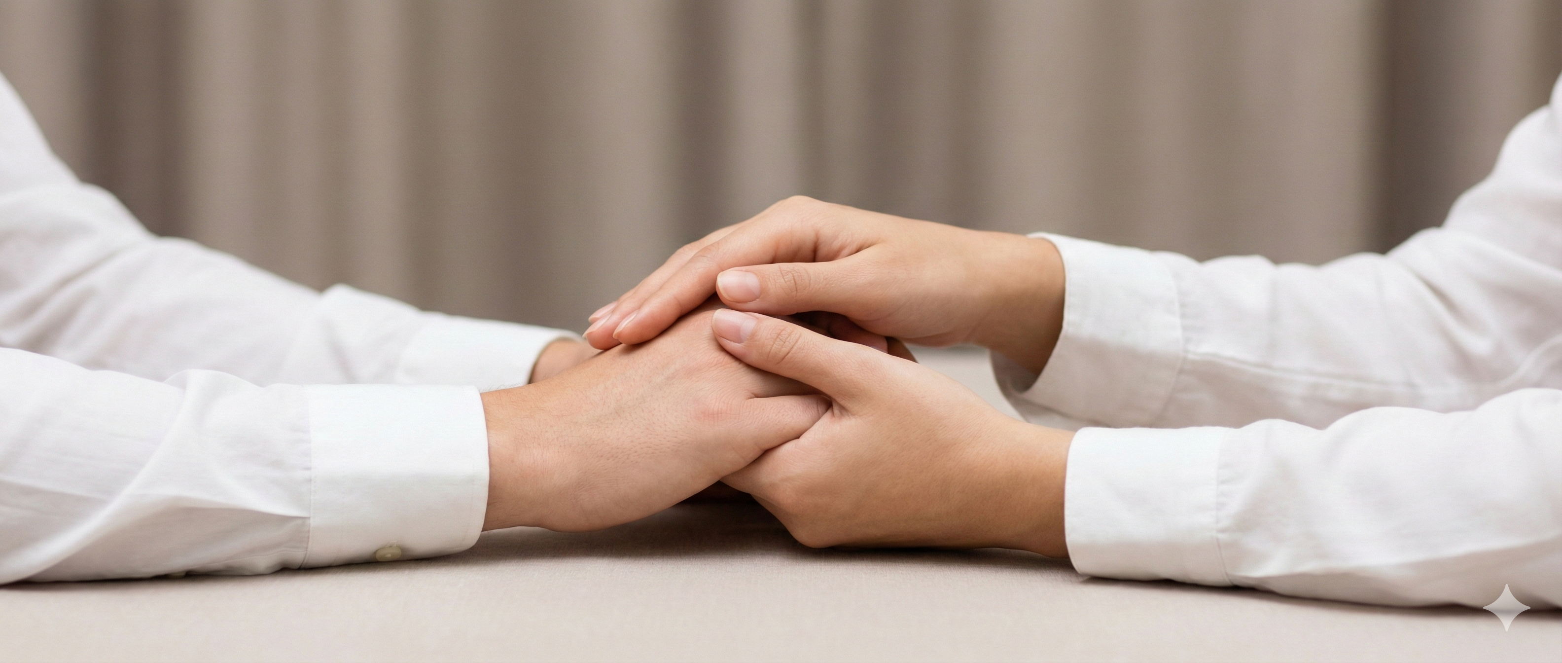 Doctor holding patient's hands with care